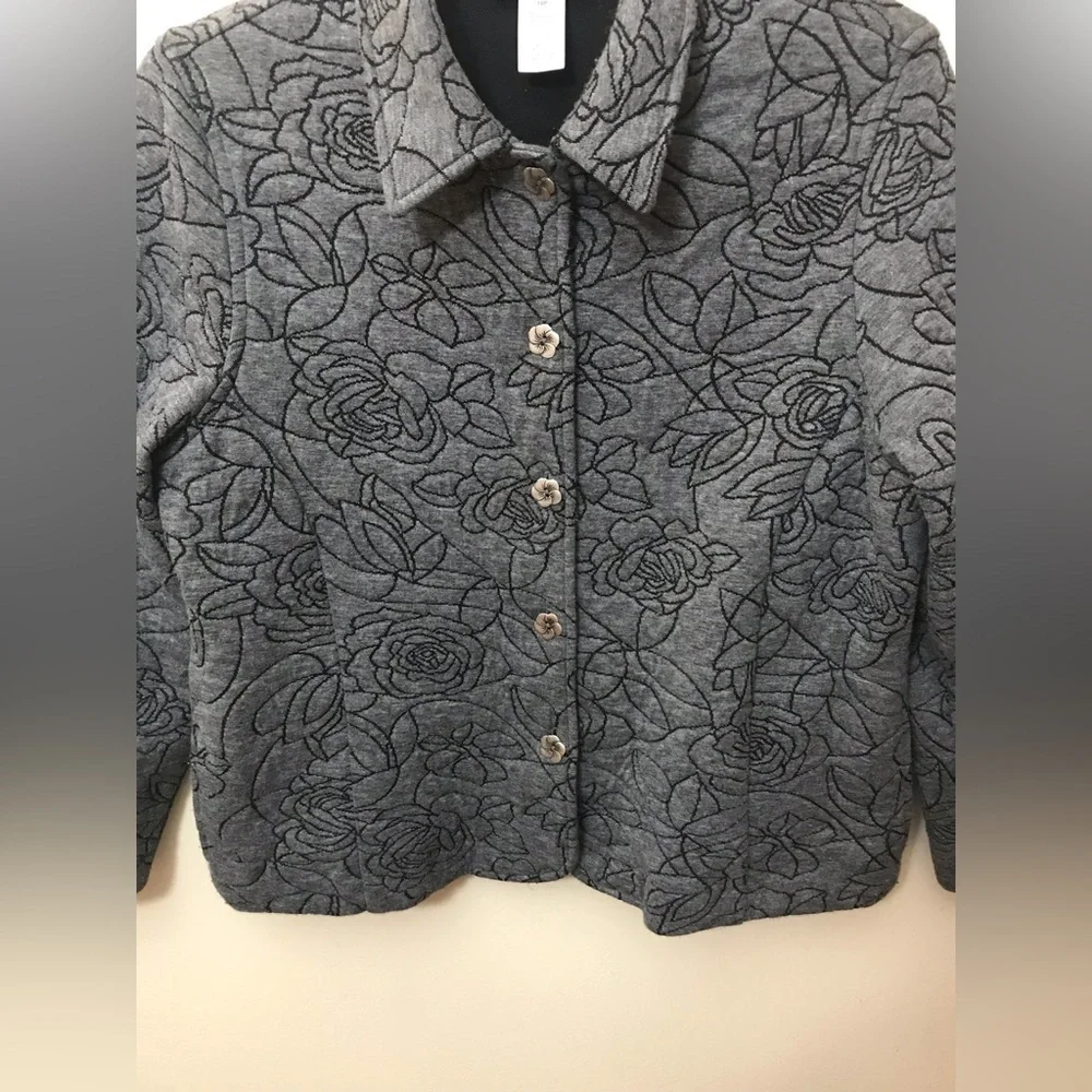Alfred Dunner Womens Quilted Embroiderd Floral Lightweight Jacket Size 10P